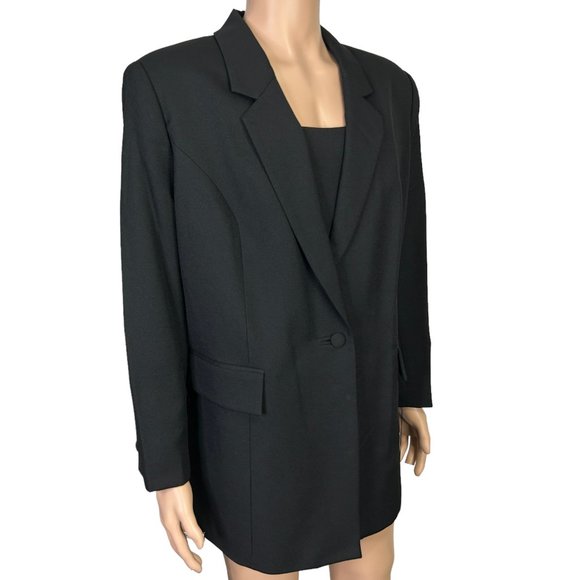 Vintage Beu Marc Womens 20 Black Single Breasted Blazer Suit Jacket Shoulder Pad - Picture 5 of 14